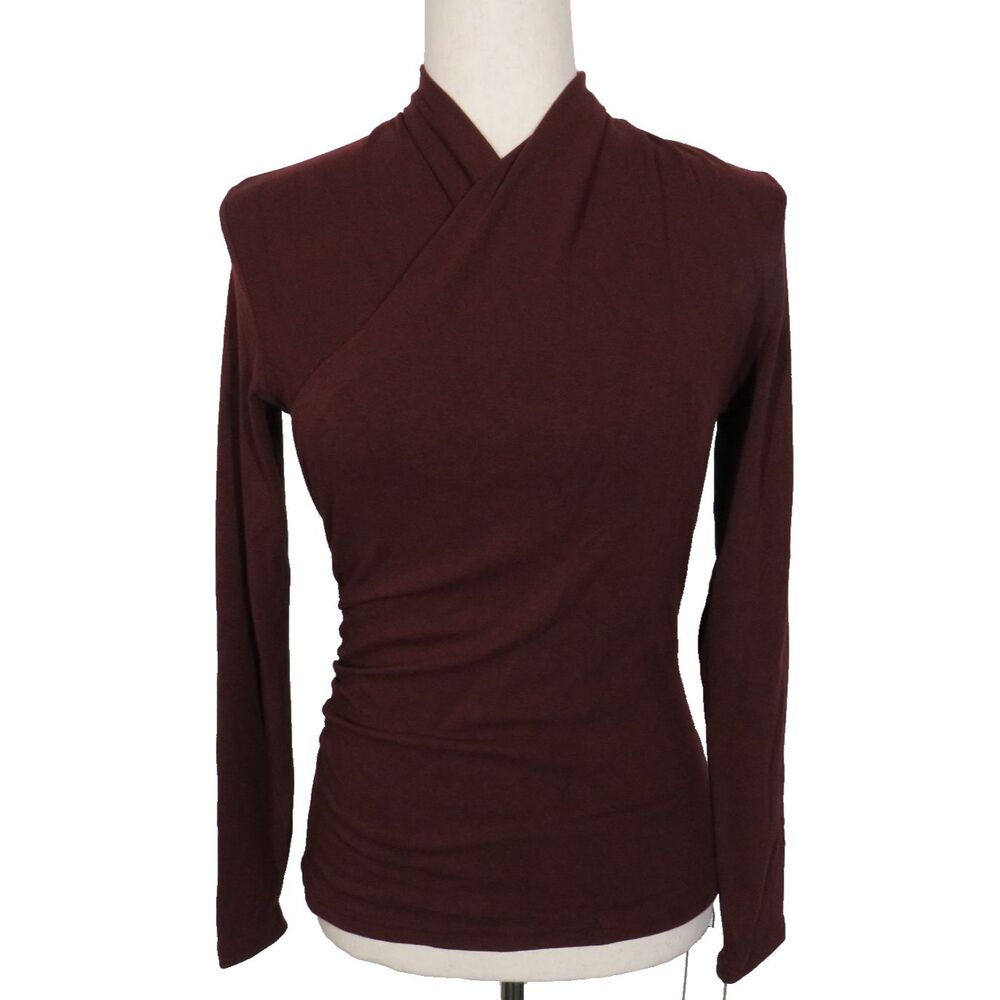 OGL EcoMousse Soft Stretchy Surplice Wrap Look Long Sleeve Top Ruby Size Medium